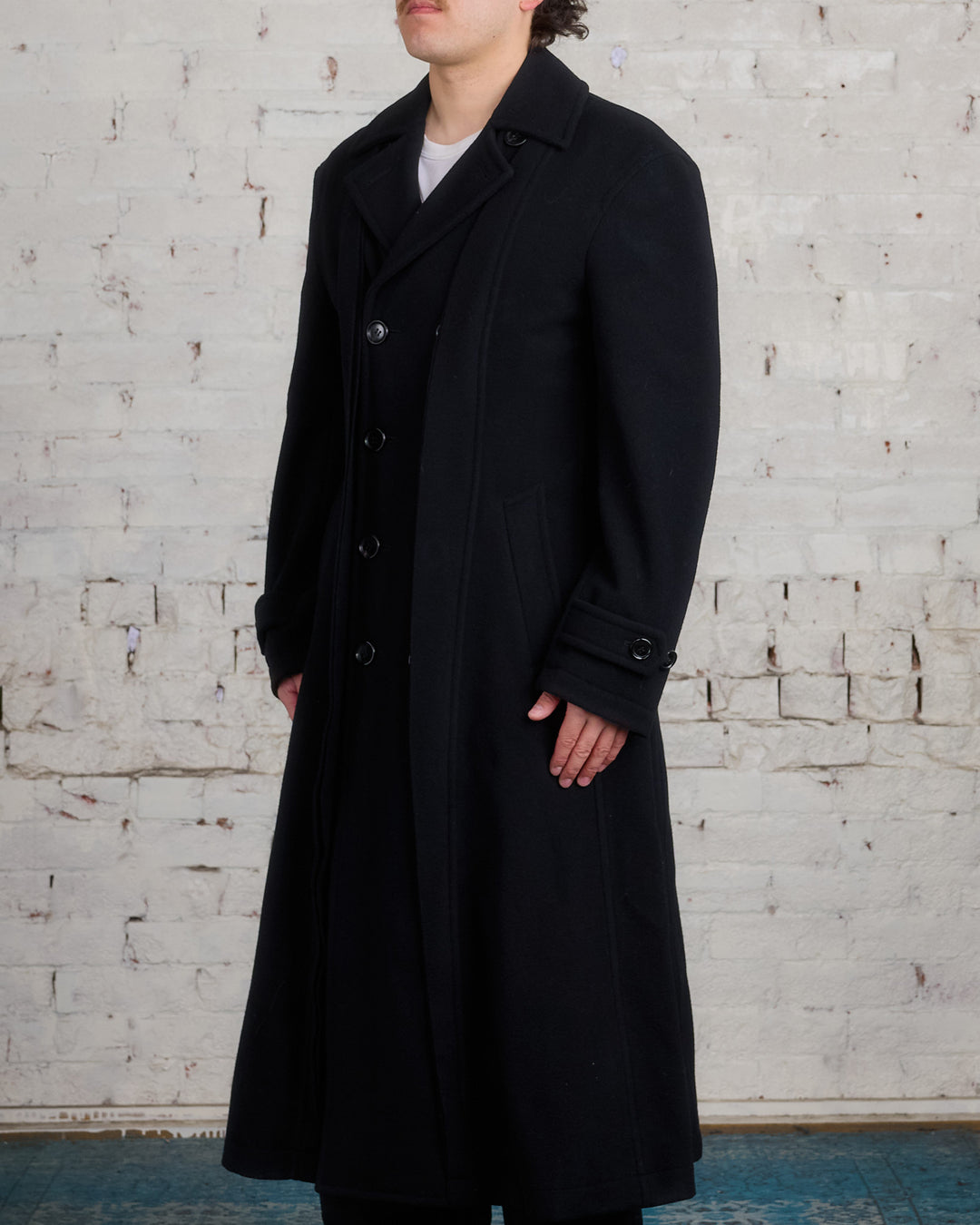 COMME des GARÇONS HOMME Plus Wool Nylon Mosser Coat Black