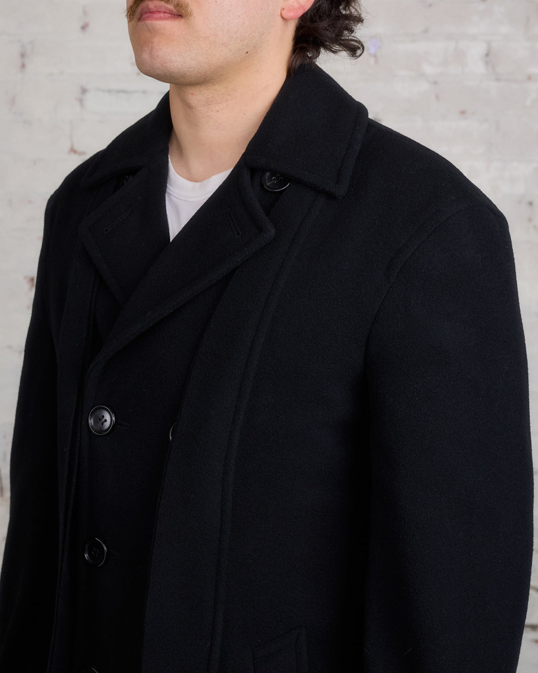 COMME des GARÇONS HOMME Plus Wool Nylon Mosser Coat Black