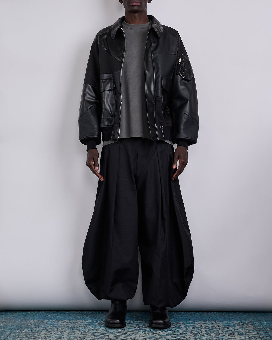 COMME des GARÇONS HOMME Synthetic Leather Jacket Black Mix