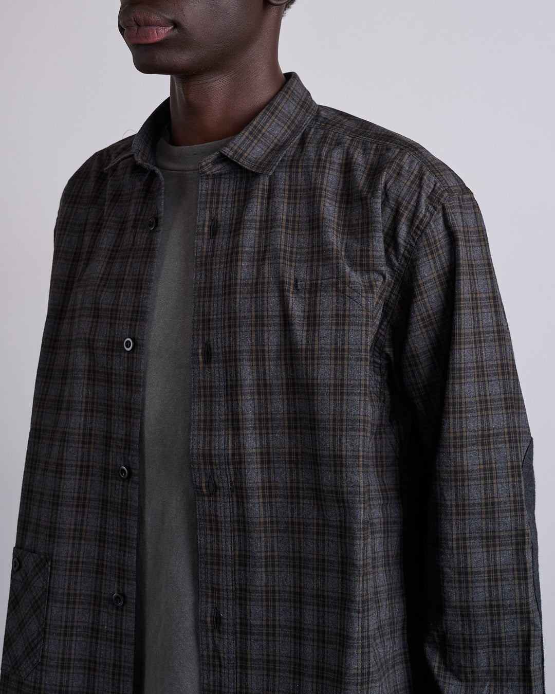 Junya Watanabe MAN Cotton Check Flannel Button Shirt Grey