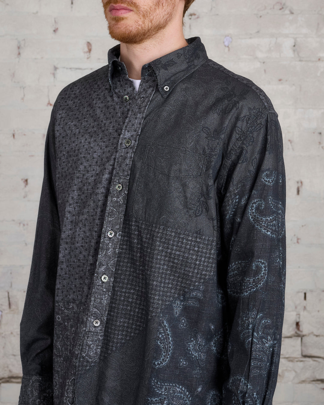 Engineered Garments 19 Century BD Button Shirt Black Grey Block