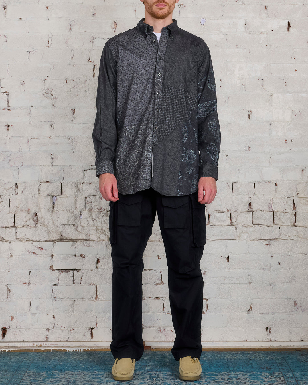 Engineered Garments 19 Century BD Button Shirt Black Grey Block