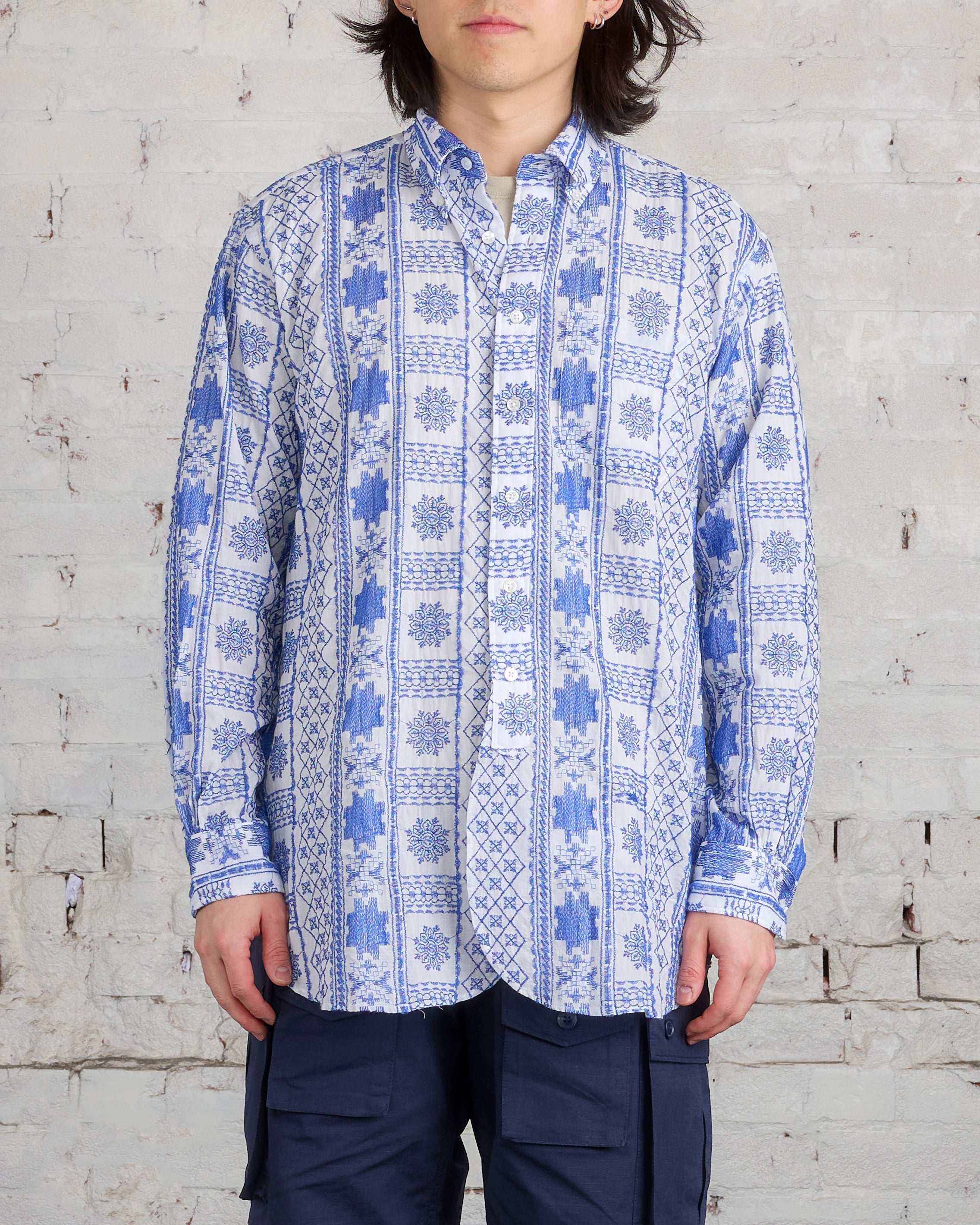 Engineered Garments 19 Century BD Button Shirt Blue White Emb – LESS 17