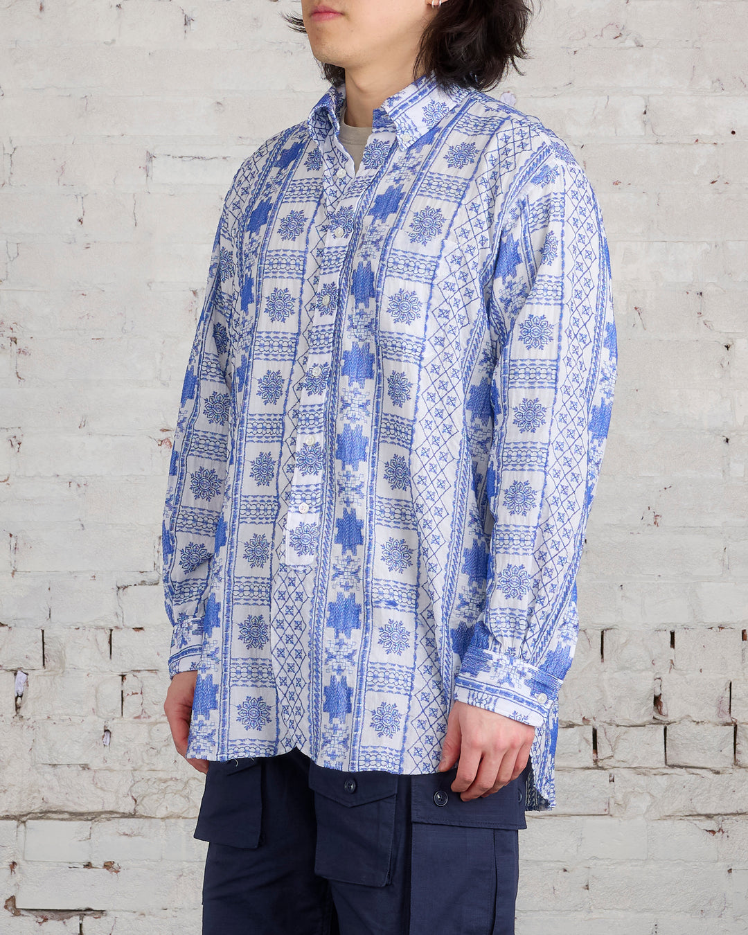 Engineered Garments 19 Century BD Button Shirt Blue White Emb