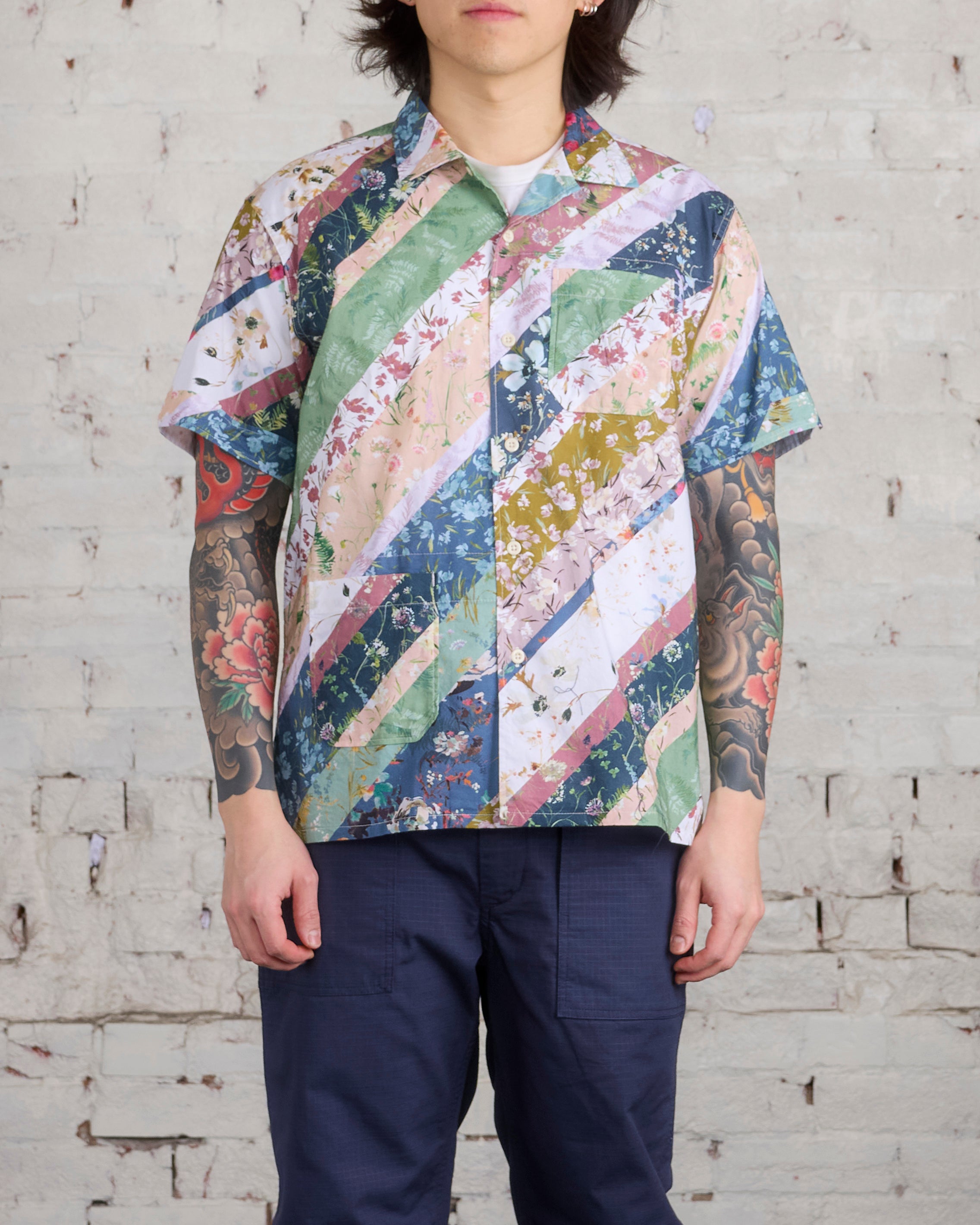 Engineered Garments Camp Button Shirt Navy Diagonal Print – LESS 17