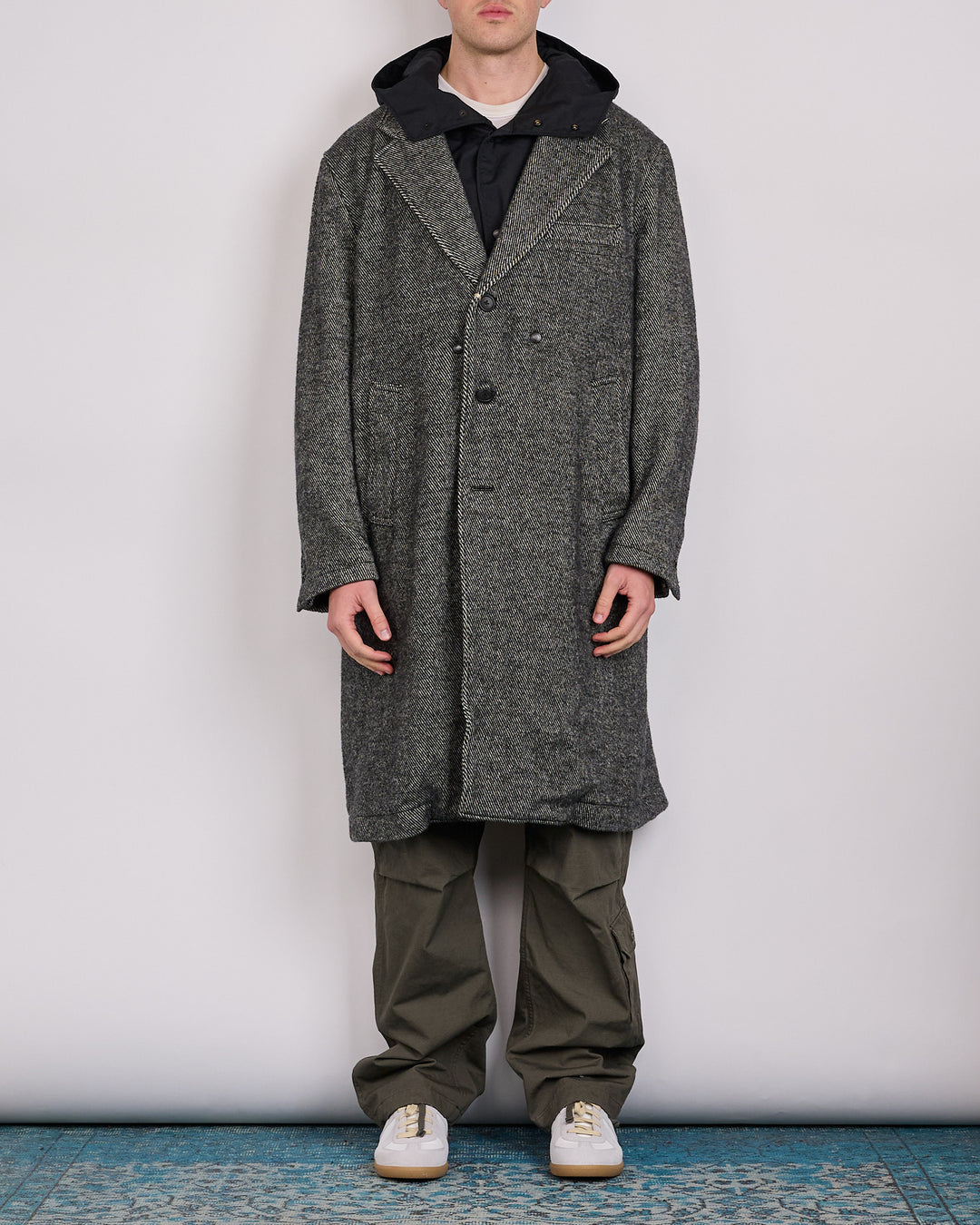 Engineered Garments Chester Coat Black Wool Shaggy Twill