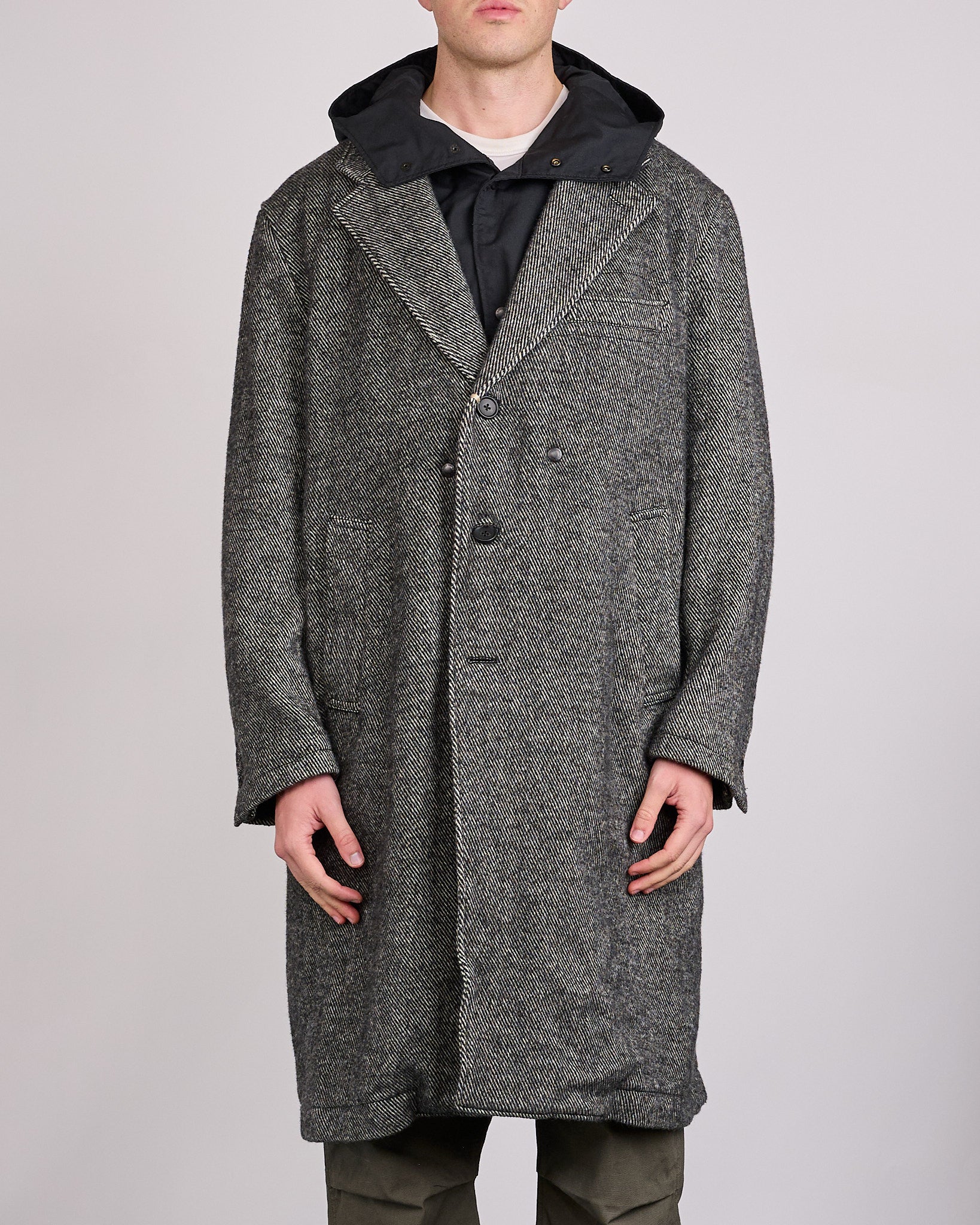 Engineered Garments Chester Coat Black Wool Shaggy Twill – LESS 17