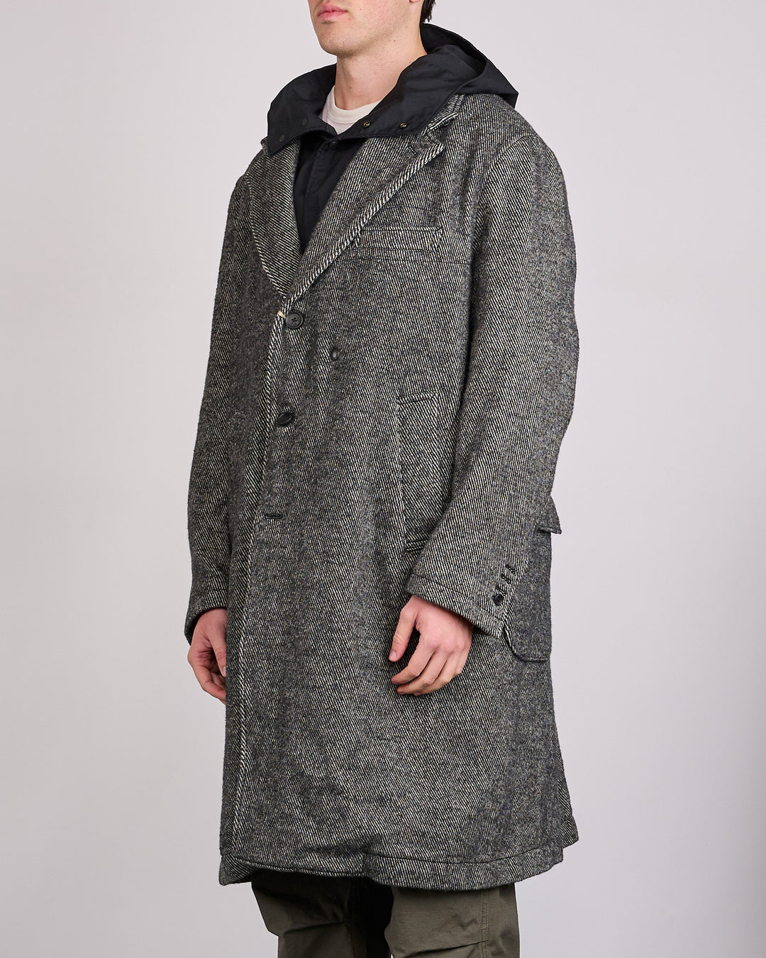 Engineered Garments Chester Coat Black Wool Shaggy Twill