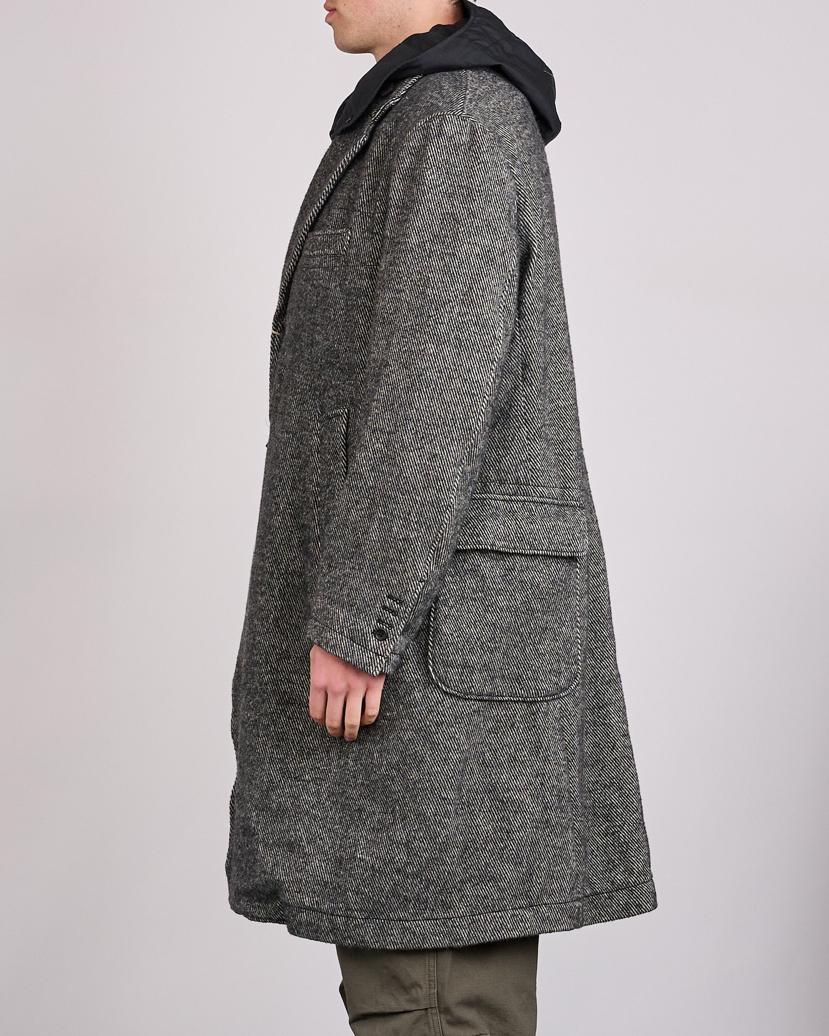 Engineered Garments Chester Coat Black Wool Shaggy Twill