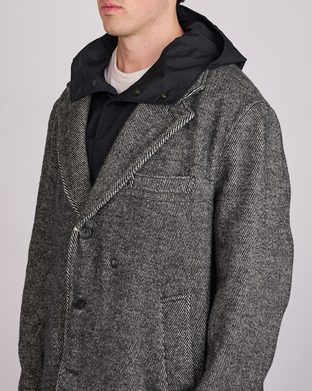 Engineered Garments Chester Coat Black Wool Shaggy Twill