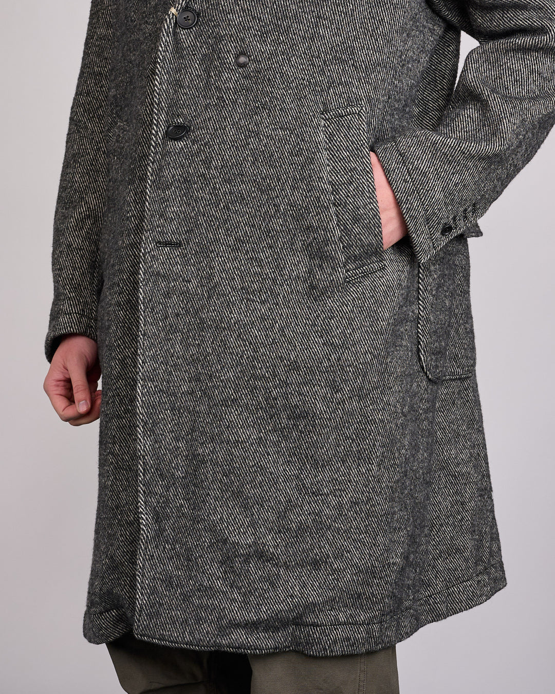 Engineered Garments Chester Coat Black Wool Shaggy Twill