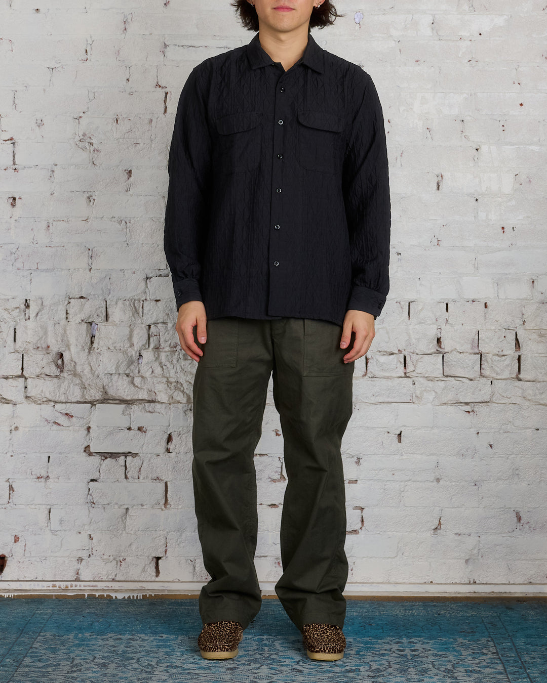 Engineered Garments Classic Button Shirt Poly Geo Quilt Black