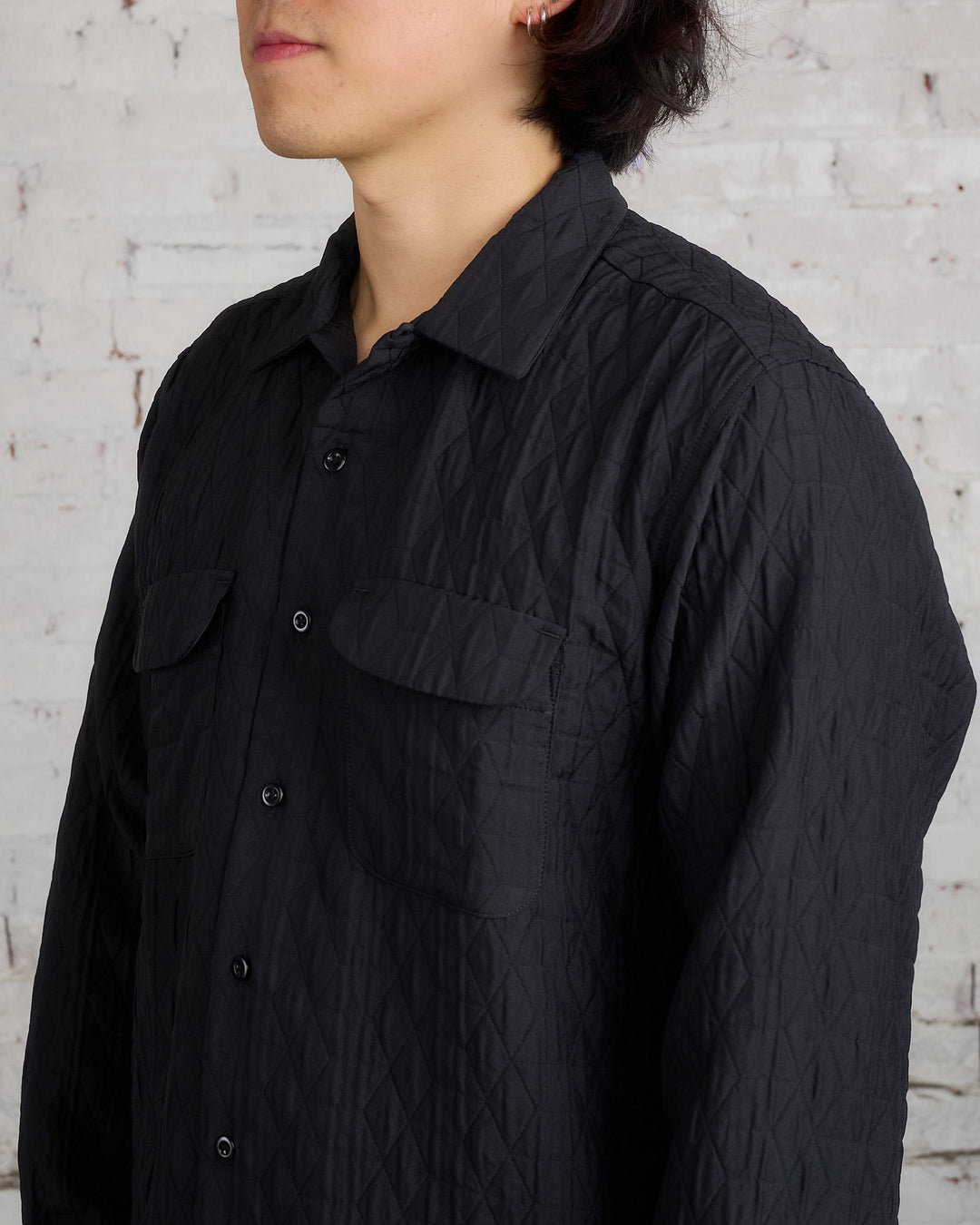 Engineered Garments Classic Button Shirt Poly Geo Quilt Black