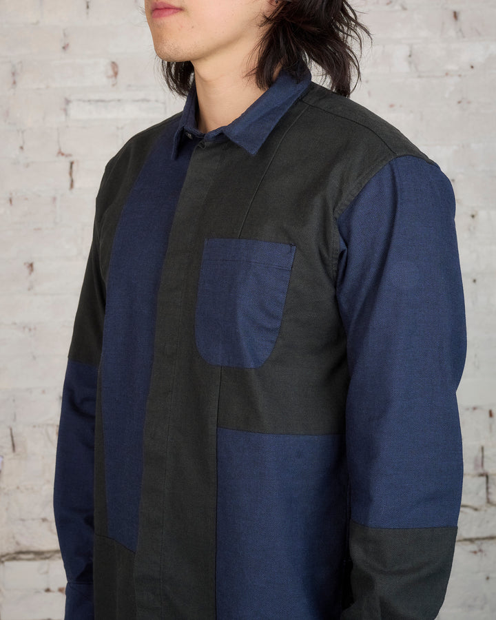Engineered Garments Combo Short Collar Shirt Navy Cotton Oxford