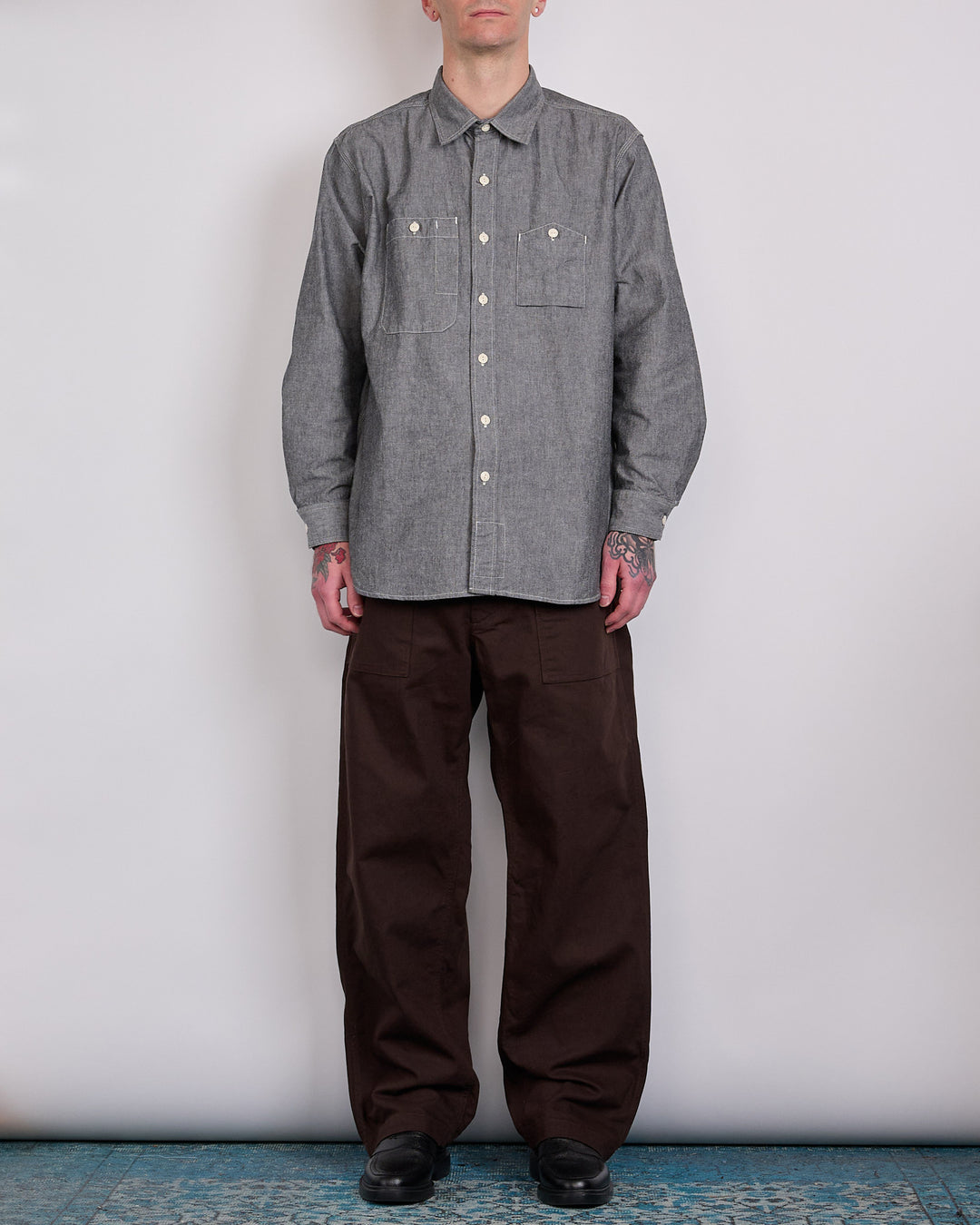 Engineered Garments Cotton Chambray Button Work Shirt Grey