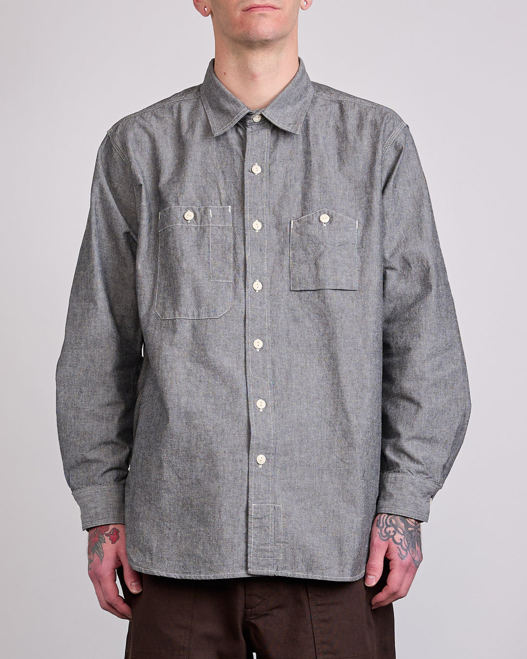 Engineered Garments Cotton Chambray Button Work Shirt Grey