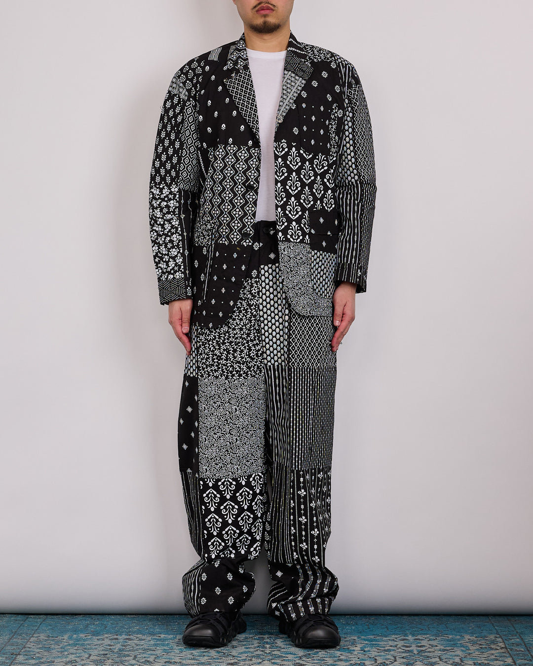 Engineered Garments Drawstring Pant Cotton Patchwork Print Black White