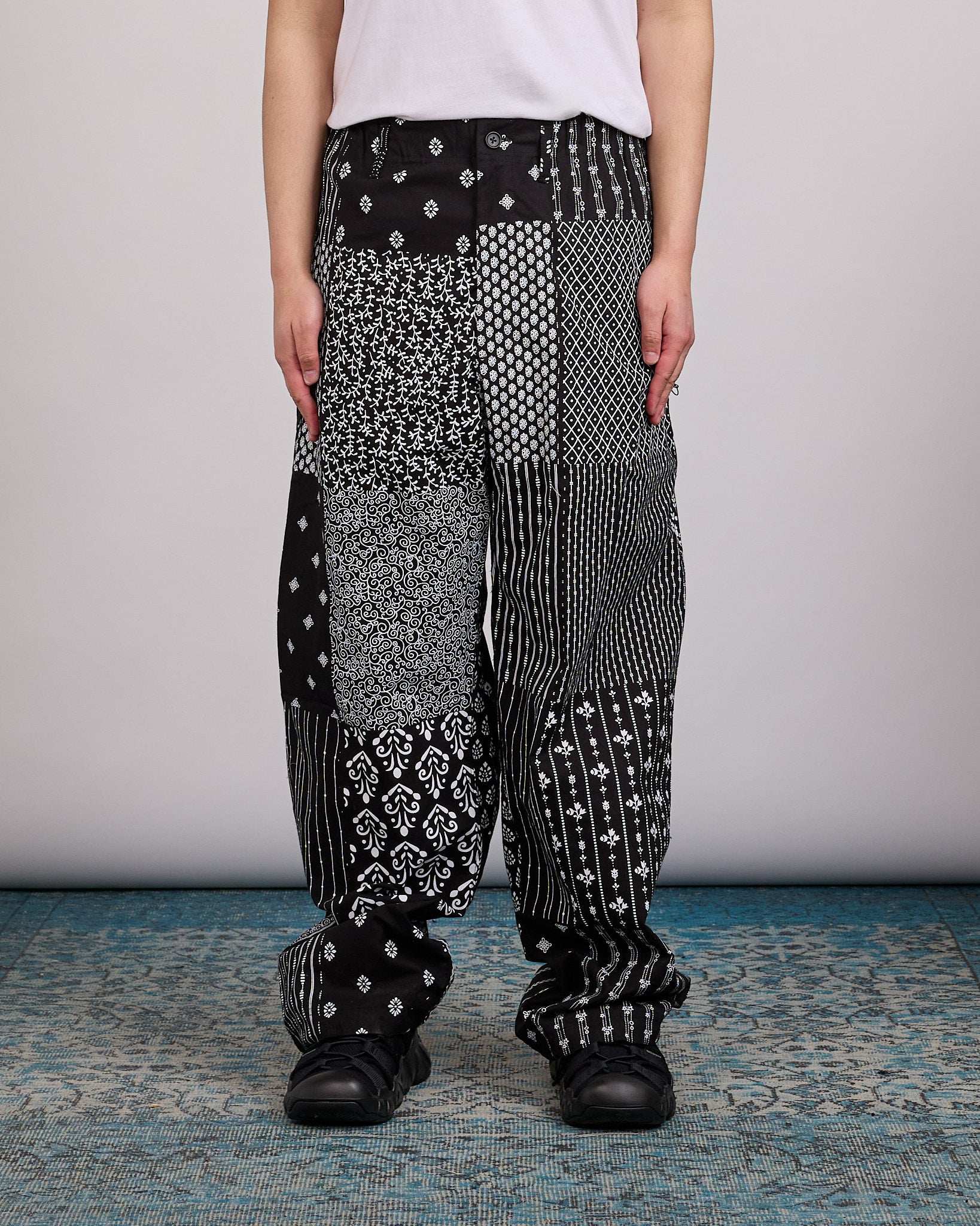 Engineered Garments Drawstring Pant Cotton Patchwork Print Black