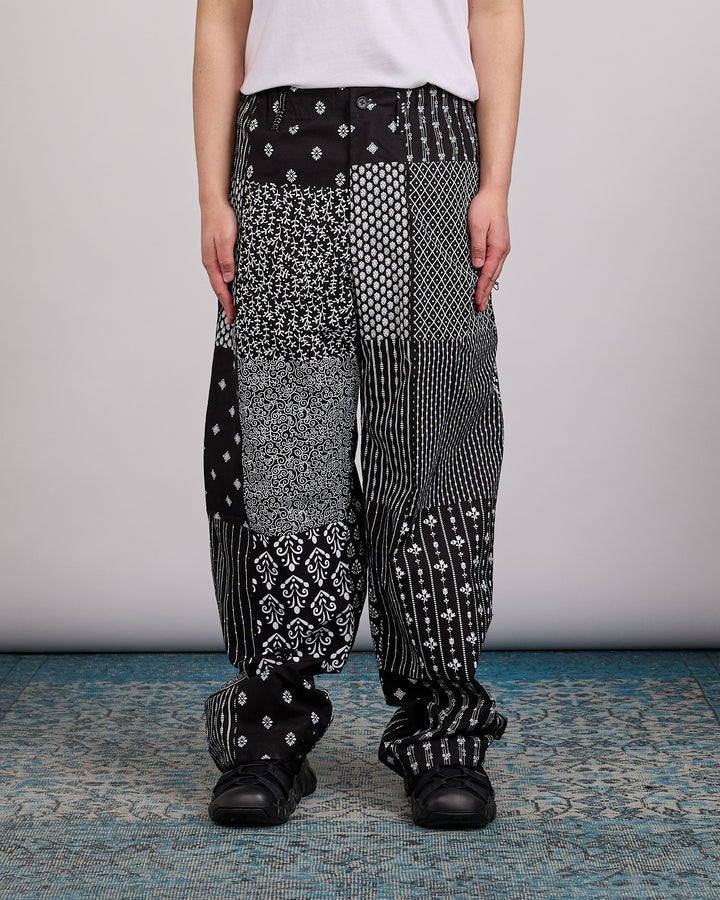 Engineered Garments Drawstring Pant Cotton Patchwork Print Black White