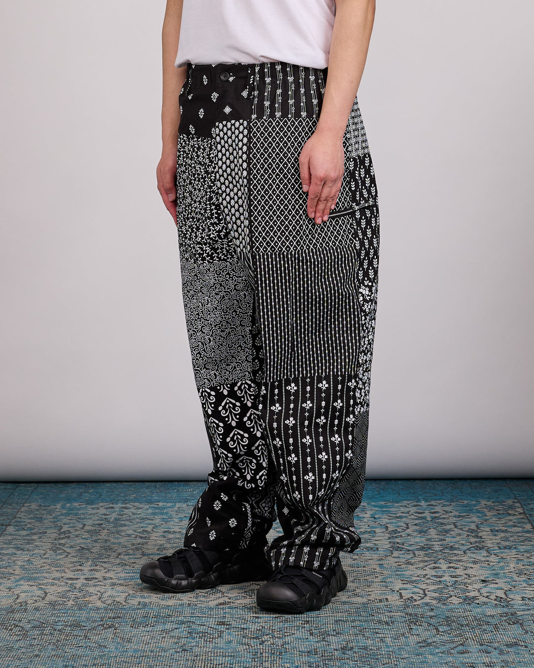 Engineered Garments Drawstring Pant Cotton Patchwork Print Black White