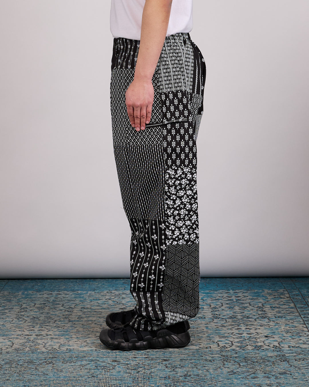 Engineered Garments Drawstring Pant Cotton Patchwork Print Black White