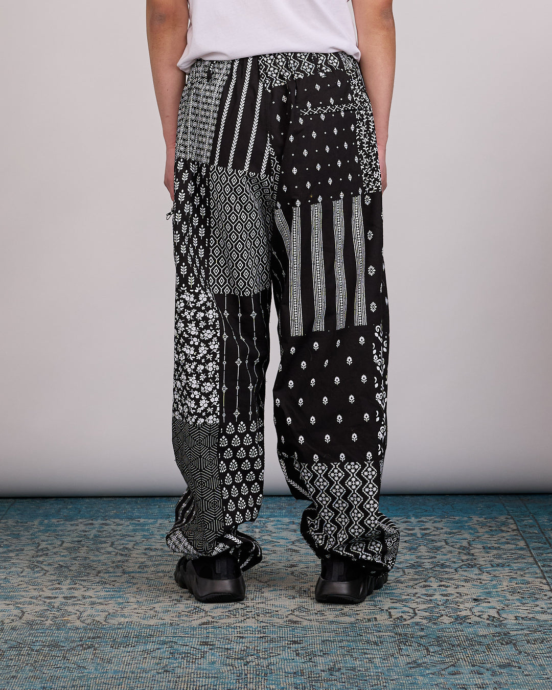 Engineered Garments Drawstring Pant Cotton Patchwork Print Black White