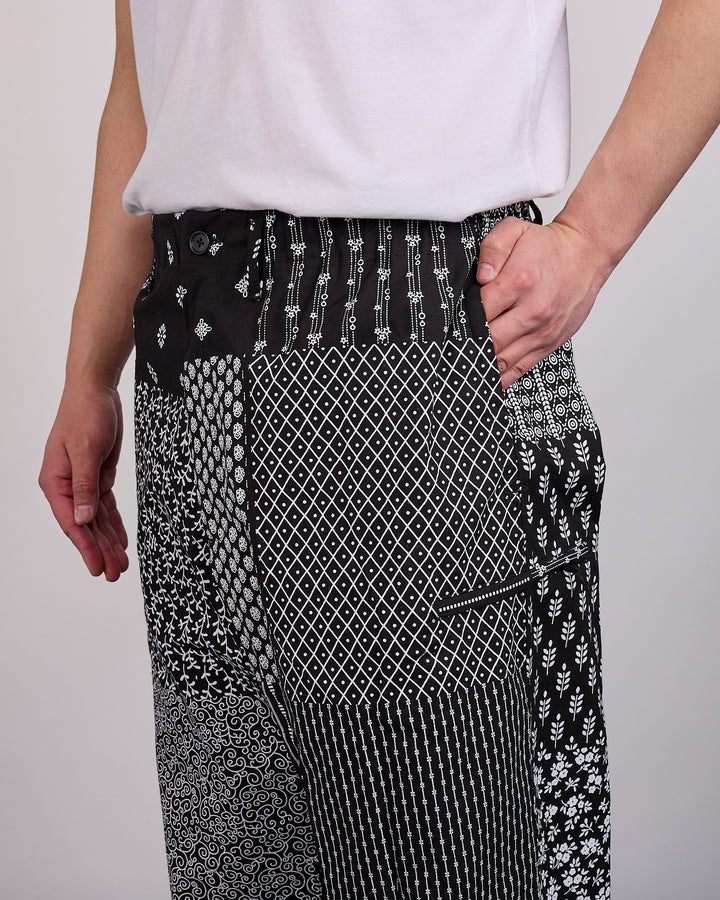 Engineered Garments Drawstring Pant Cotton Patchwork Print Black White