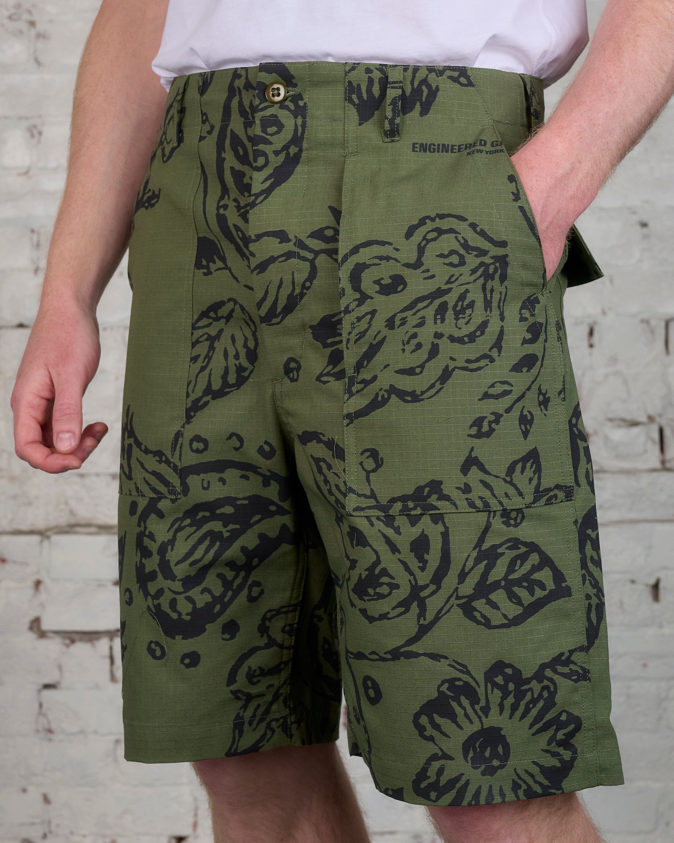 Engineered Garments Fatigue Short Olive Floral Ripstop – LESS 17