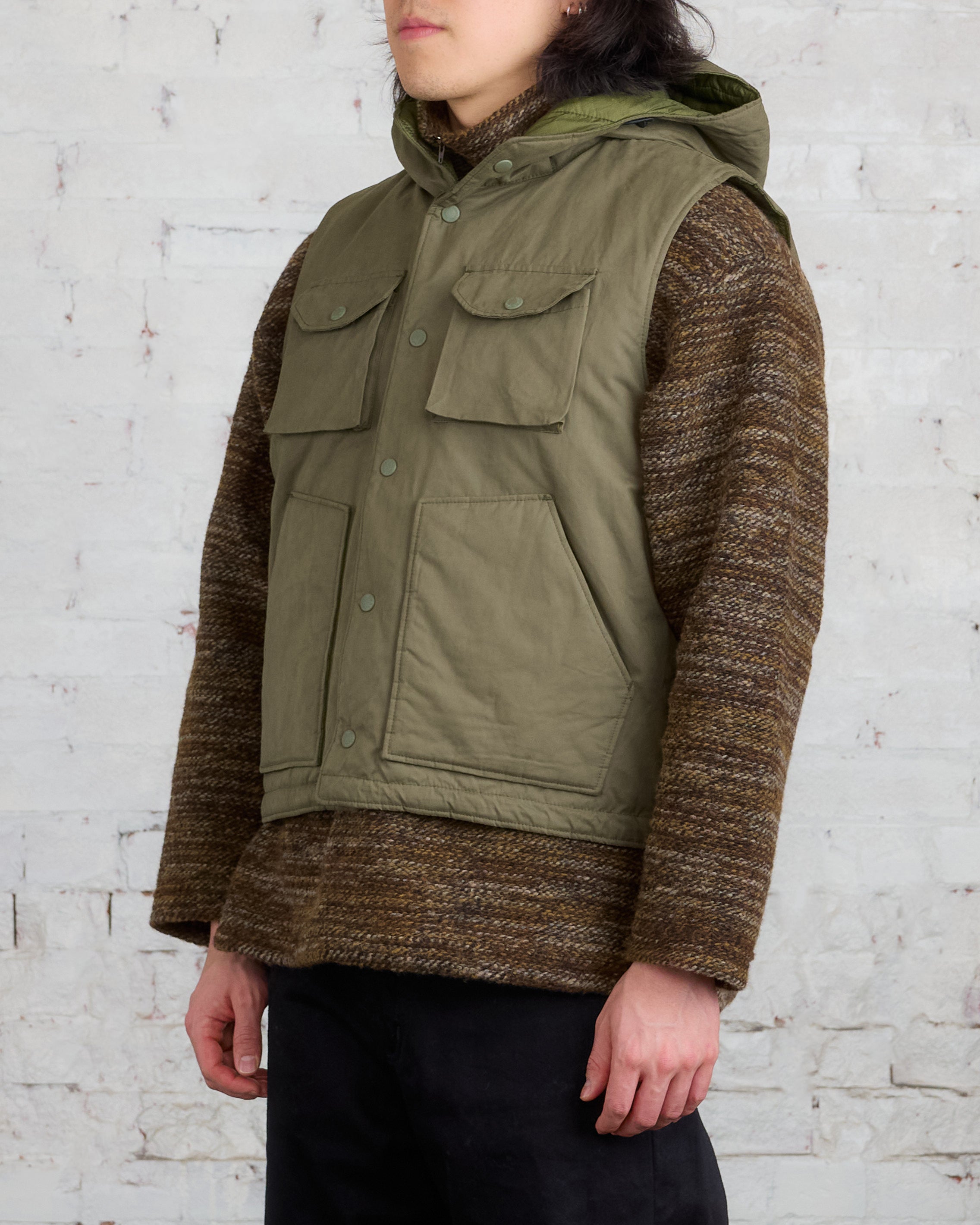 Engineered Garments Field Vest Olive PC Coated Cloth – LESS 17