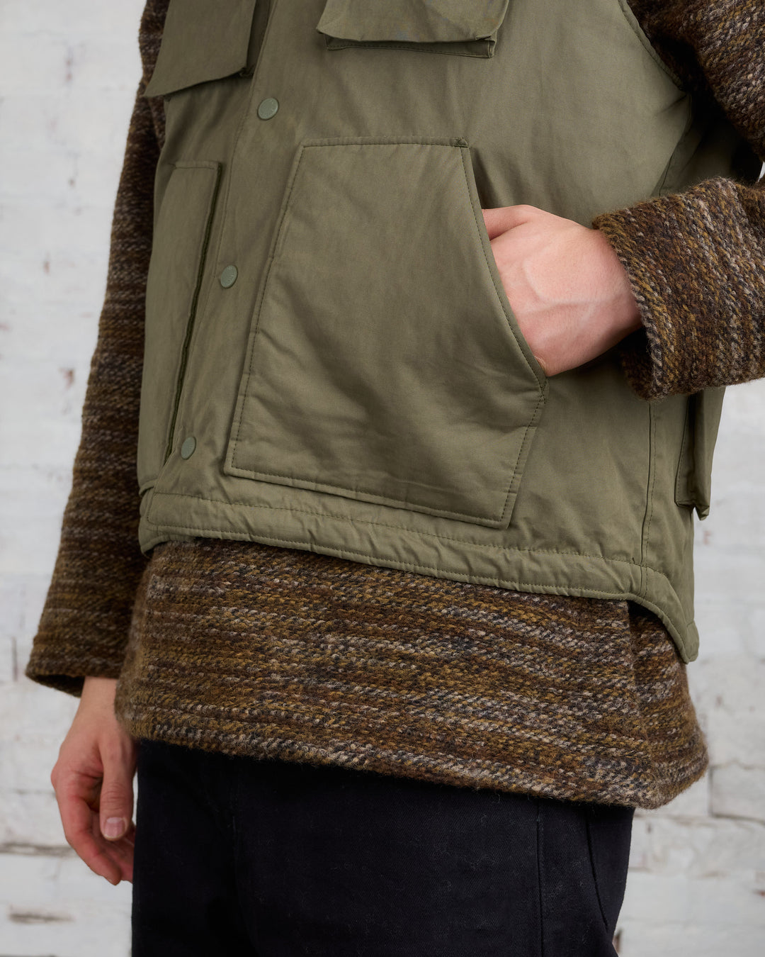 Engineered Garments Field Vest Olive PC Coated Cloth