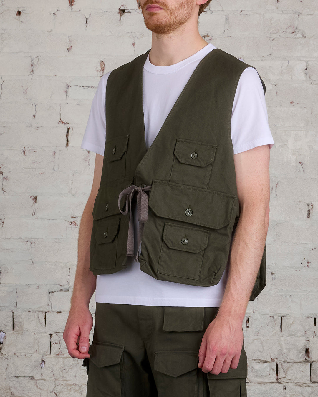 Engineered Garments Fowl Vest Cotton Brush HB Olive