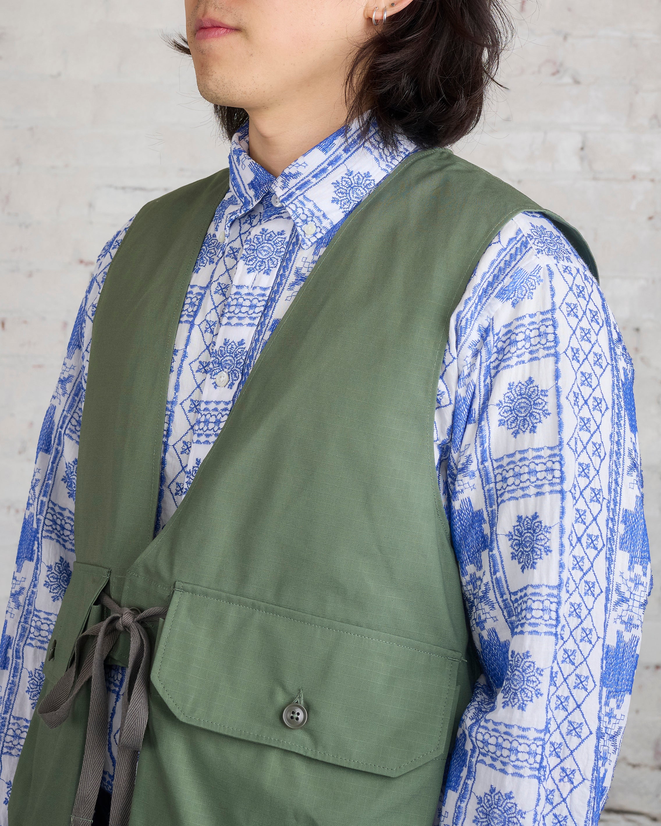 Engineered Garments Fowl Vest Cotton Olive Ripstop – LESS 17