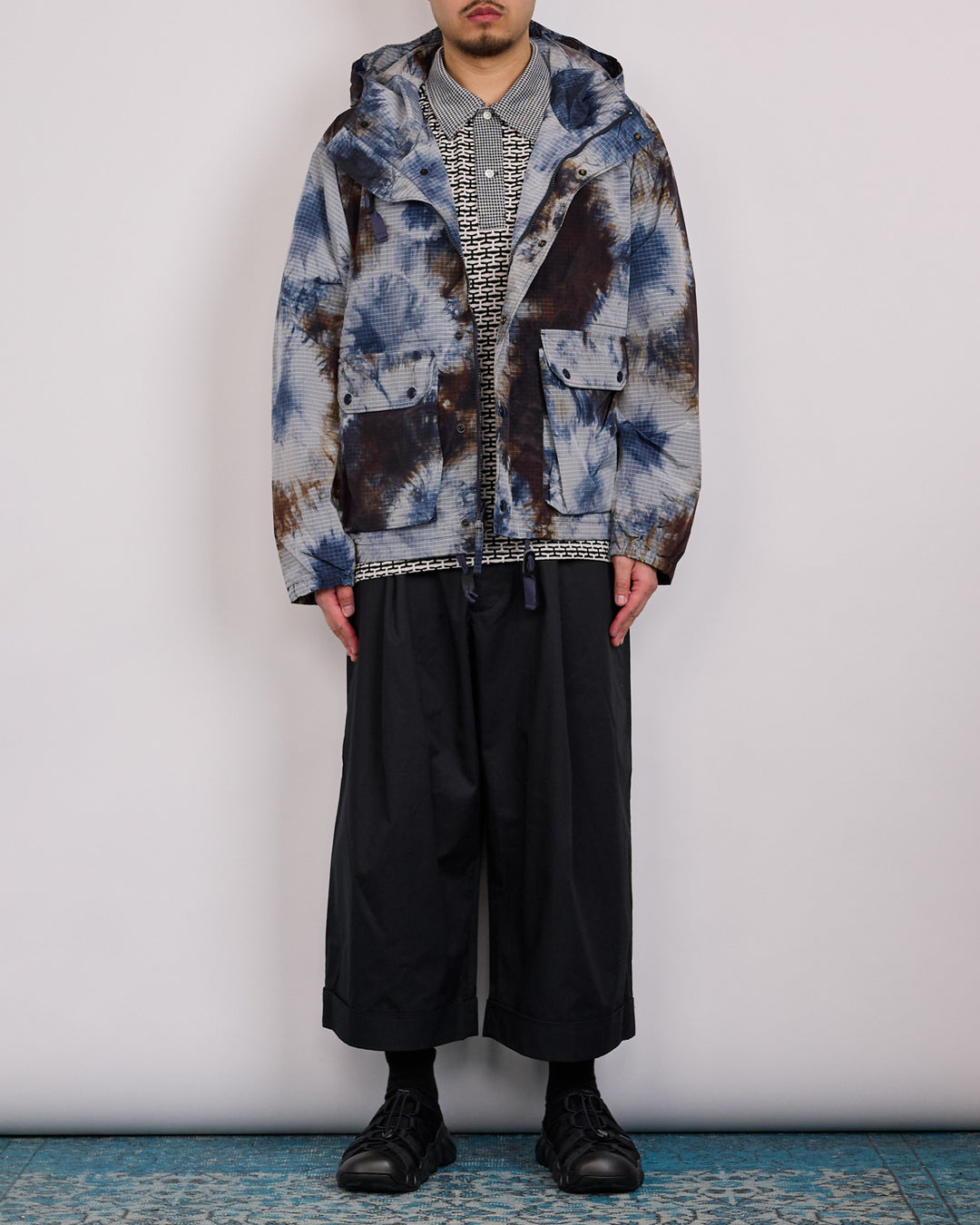 Engineered Garments LT Parka Tie Dye Ripstop Print Navy