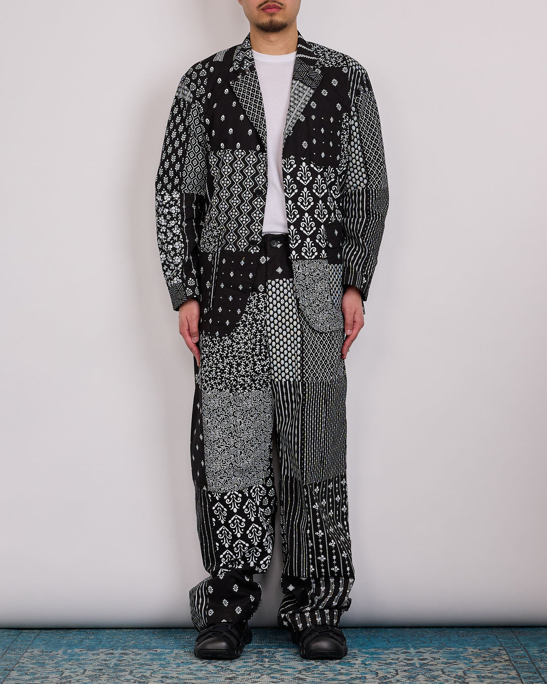 Engineered Garments Loiter Jacket Cotton Patchwork Print Black White