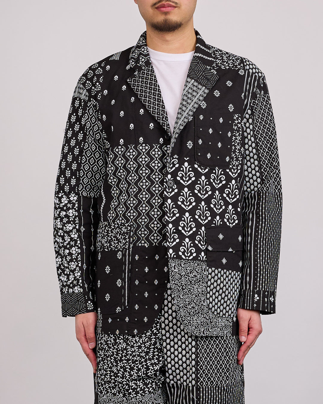 Engineered Garments Loiter Jacket Cotton Patchwork Print Black White