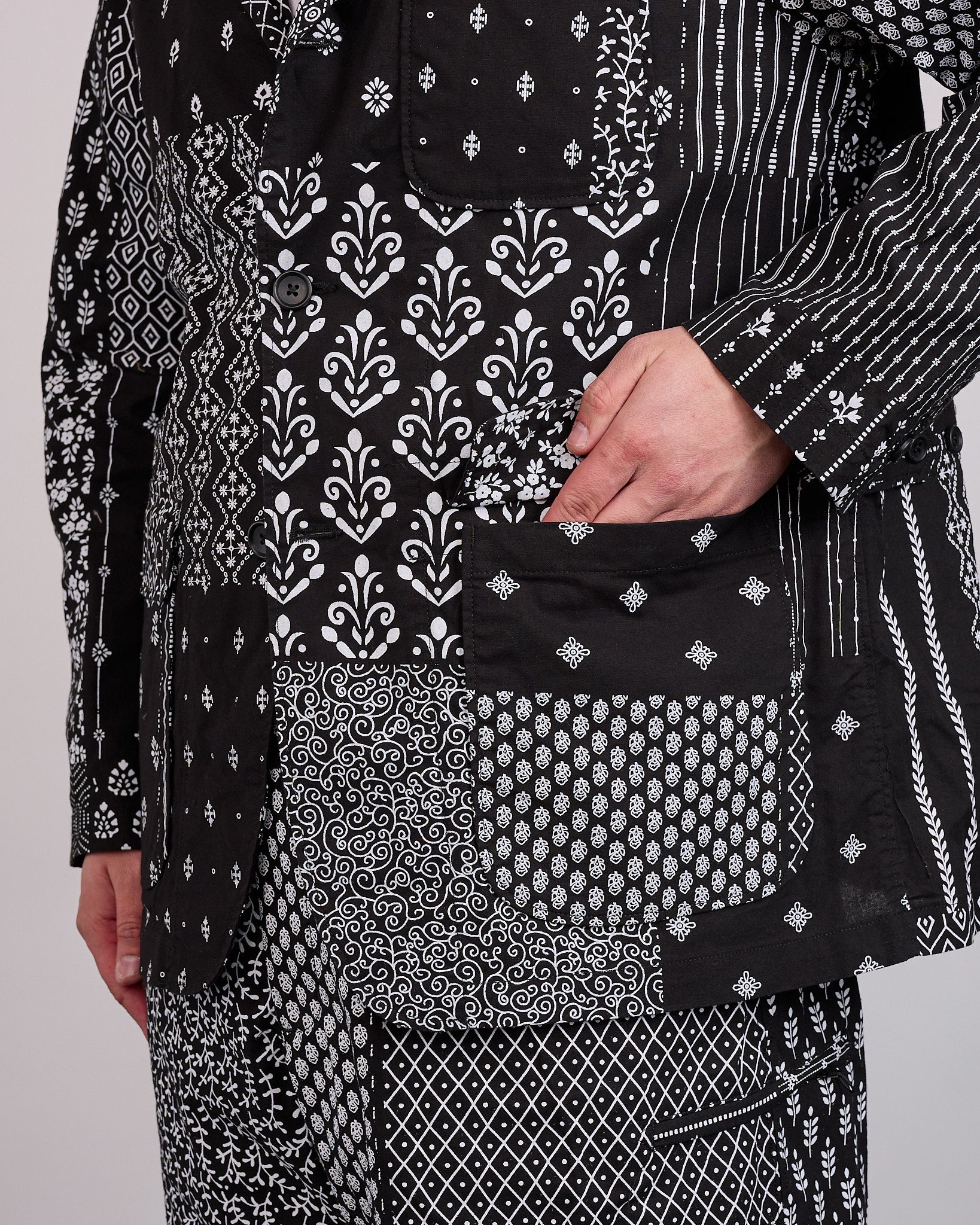 Engineered Garments Loiter Jacket Cotton Patchwork Print Black