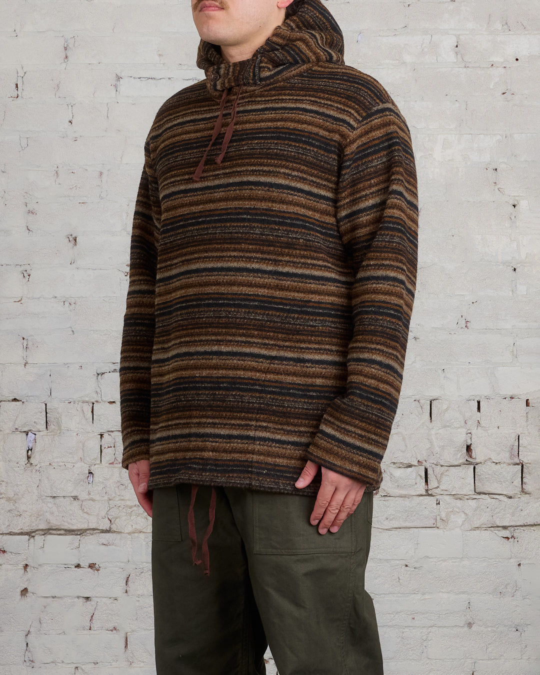 Engineered Garments Long Sleeve Hoody Fairisle Stripe Brown