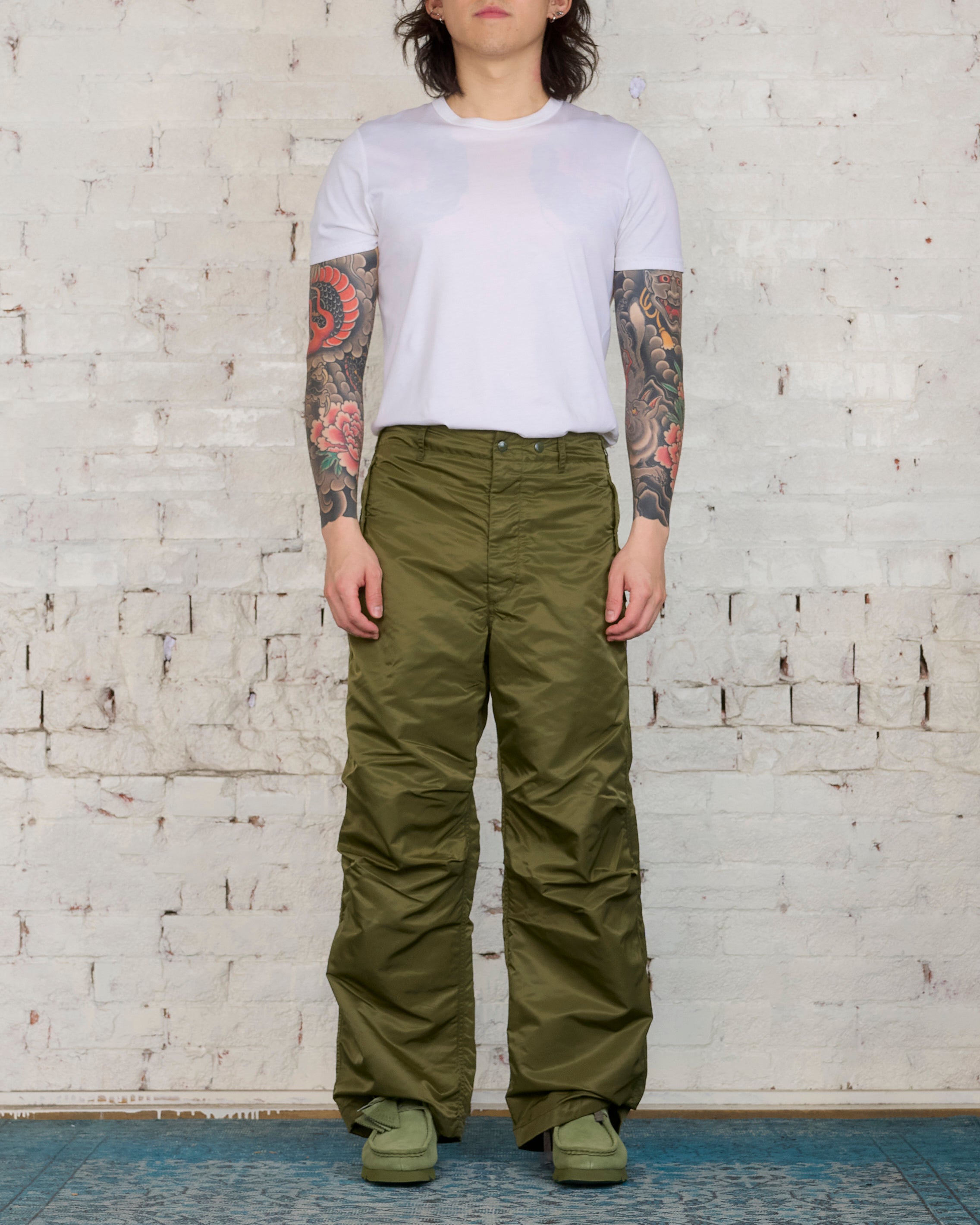 Engineered Garments Over Pant Olive Flight Satin Nylon