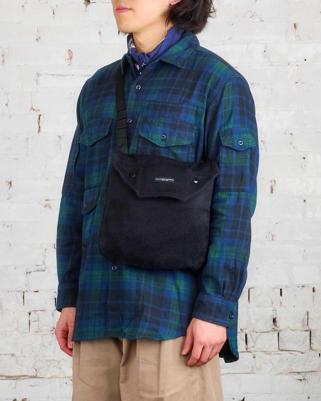 Engineered Garments Shoulder Pouch Black Poly Wool Shaggy