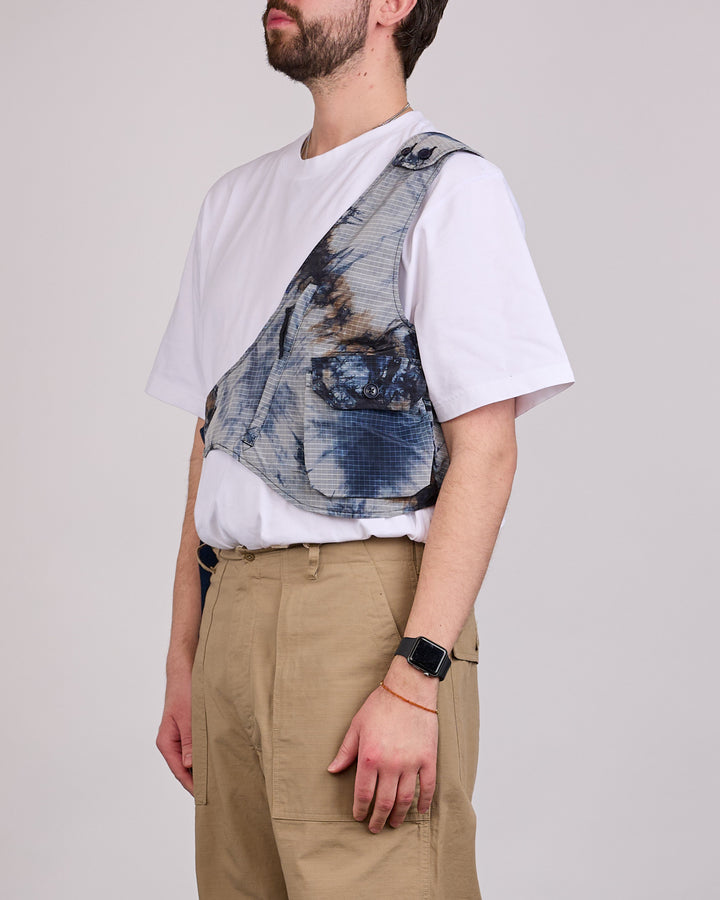 Engineered Garments Shoulder Vest Tie Dye Ripstop Print Navy