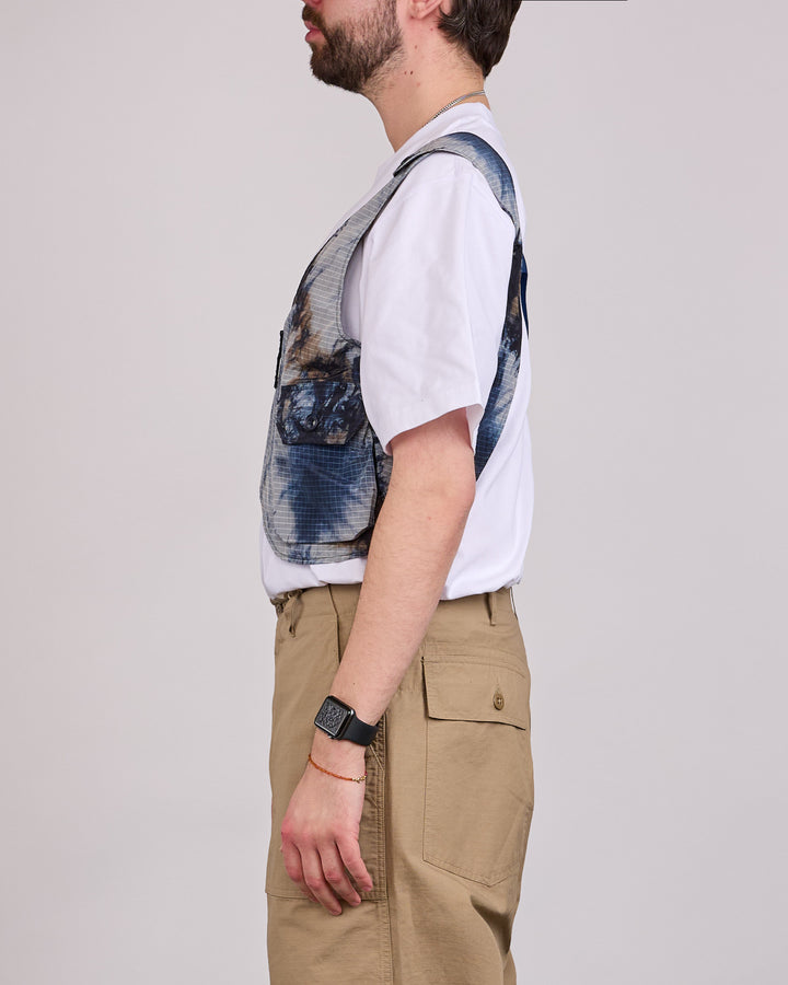 Engineered Garments Shoulder Vest Tie Dye Ripstop Print Navy