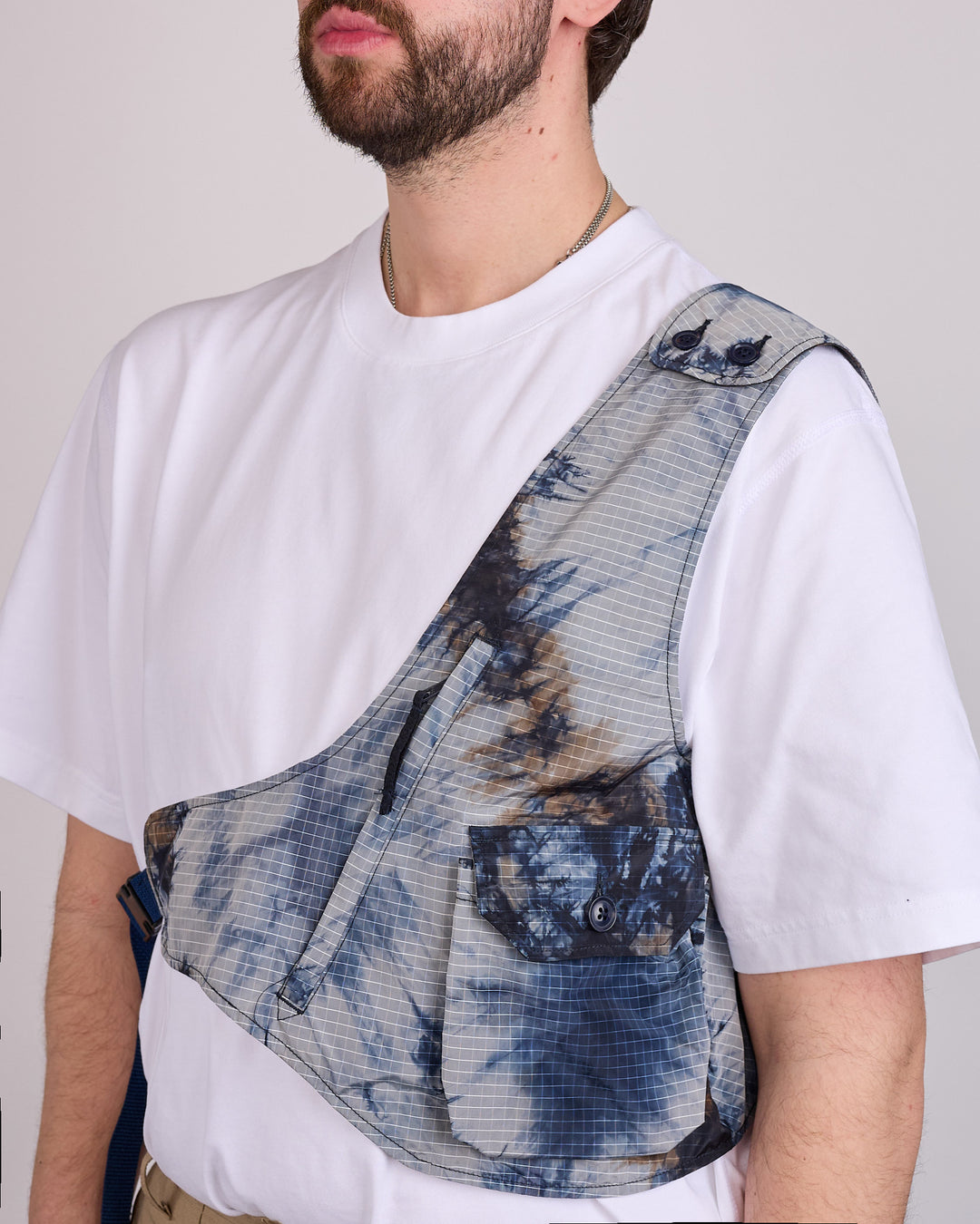 Engineered Garments Shoulder Vest Tie Dye Ripstop Print Navy