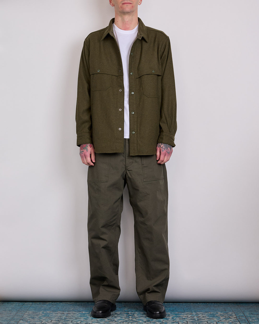 Engineered Garments Stag Heavy Flannel Shirt Jacket Olive