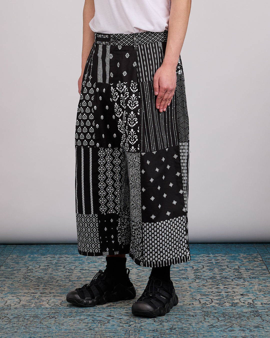 Engineered Garments WP 3/4 Pant Cotton Patchwork Print Black White