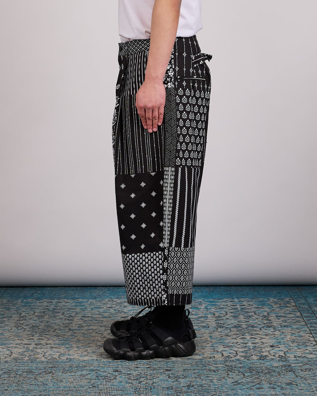 Engineered Garments WP 3/4 Pant Cotton Patchwork Print Black White
