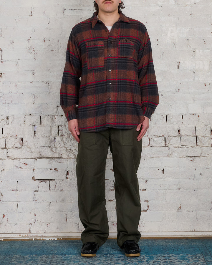 Engineered Garments Work Button Shirt Orange Red Plaid Flannel