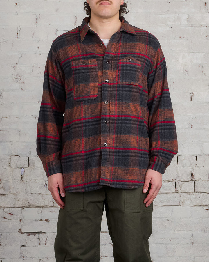 Engineered Garments Work Button Shirt Orange Red Plaid Flannel