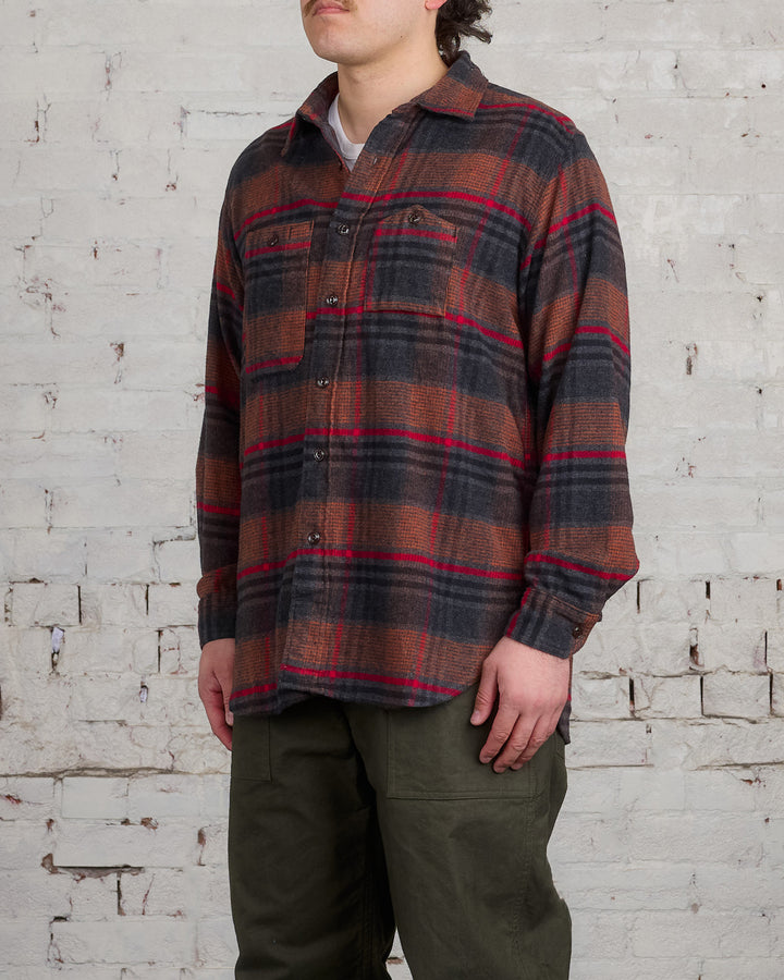 Engineered Garments Work Button Shirt Orange Red Plaid Flannel