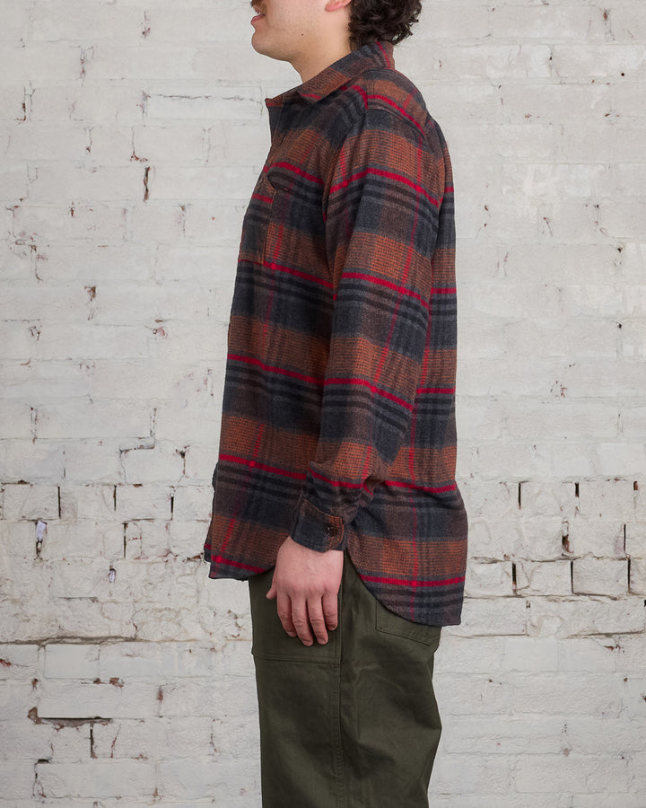 Engineered Garments Work Button Shirt Orange Red Plaid Flannel