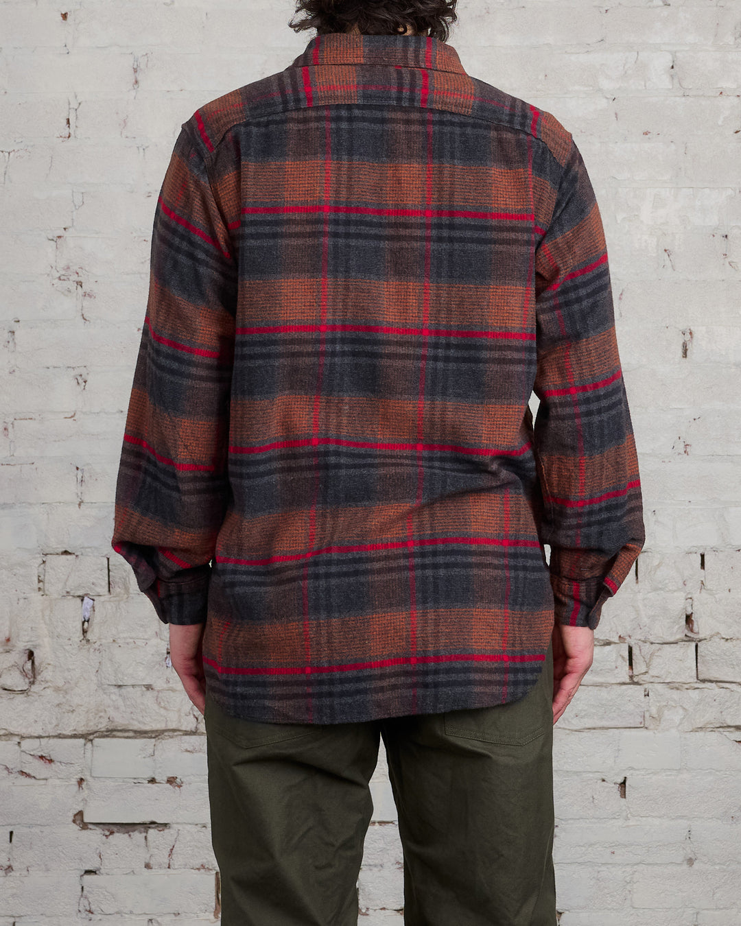 Engineered Garments Work Button Shirt Orange Red Plaid Flannel